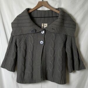 Tiara Womens Cable Knit Shawl Collar Cropped Cardigan Sweater Size L Gray Y2K